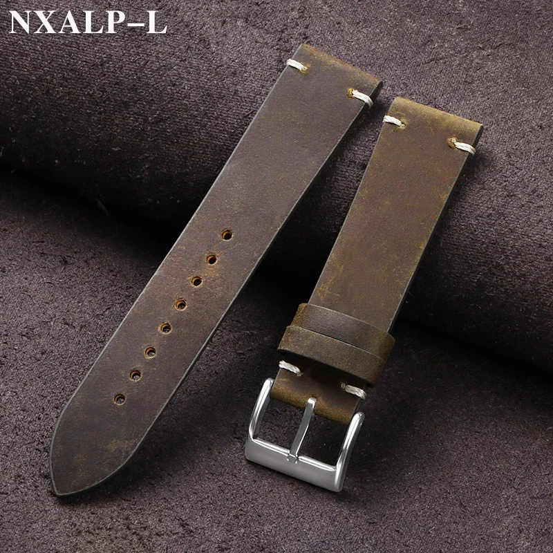 Nato Strap Nylon - Vintage oliewas lederen horlogeband 18mm 20mm