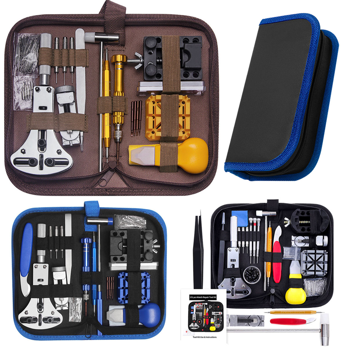 Spring Bar Tool Set - Professionele horlogereparatieset, horlogebatterij-vervangingsset, veerstaafjes-set, pincetten, hamers,