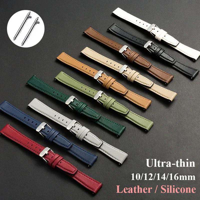 Leather Strap Quick Release - Ultradunne lederen horlogeband Siliconen polsband Zacht